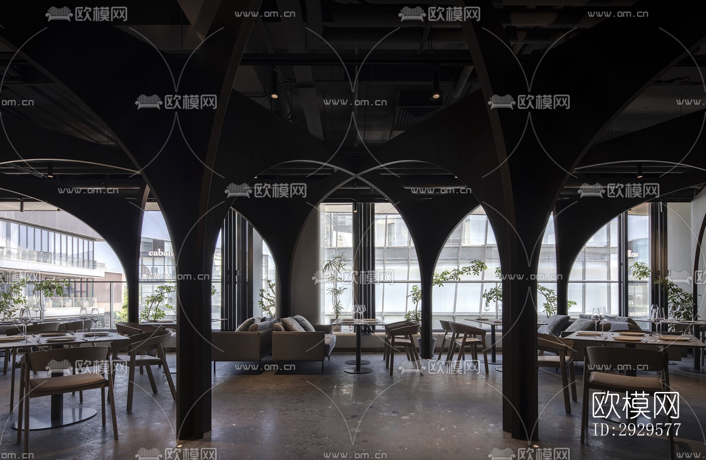 高级灰西餐厅效果图下载（渲染图19）