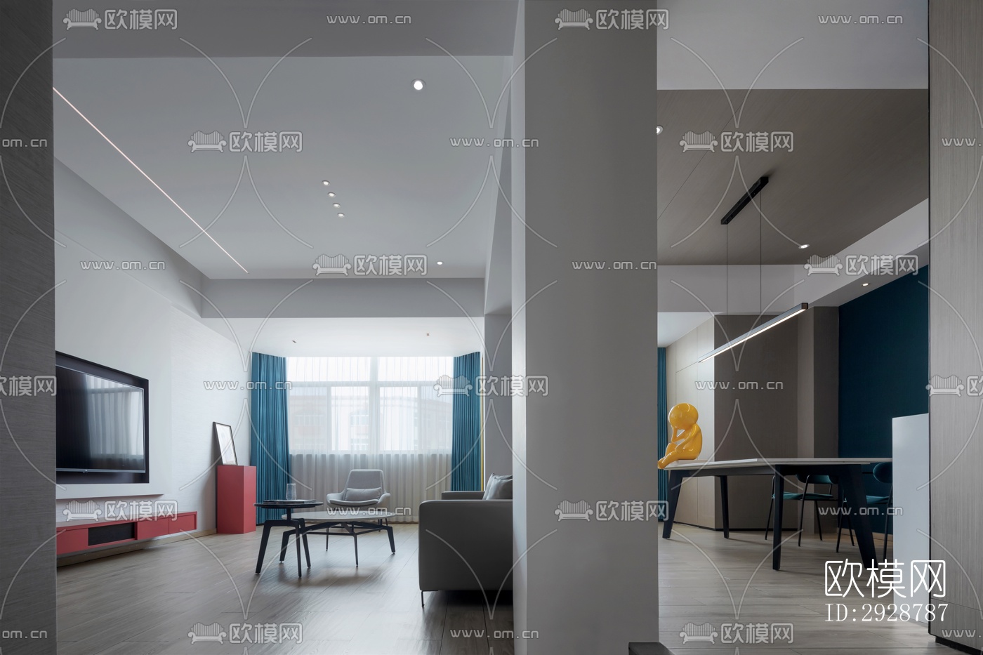 现代平层效果图下载（渲染图4）