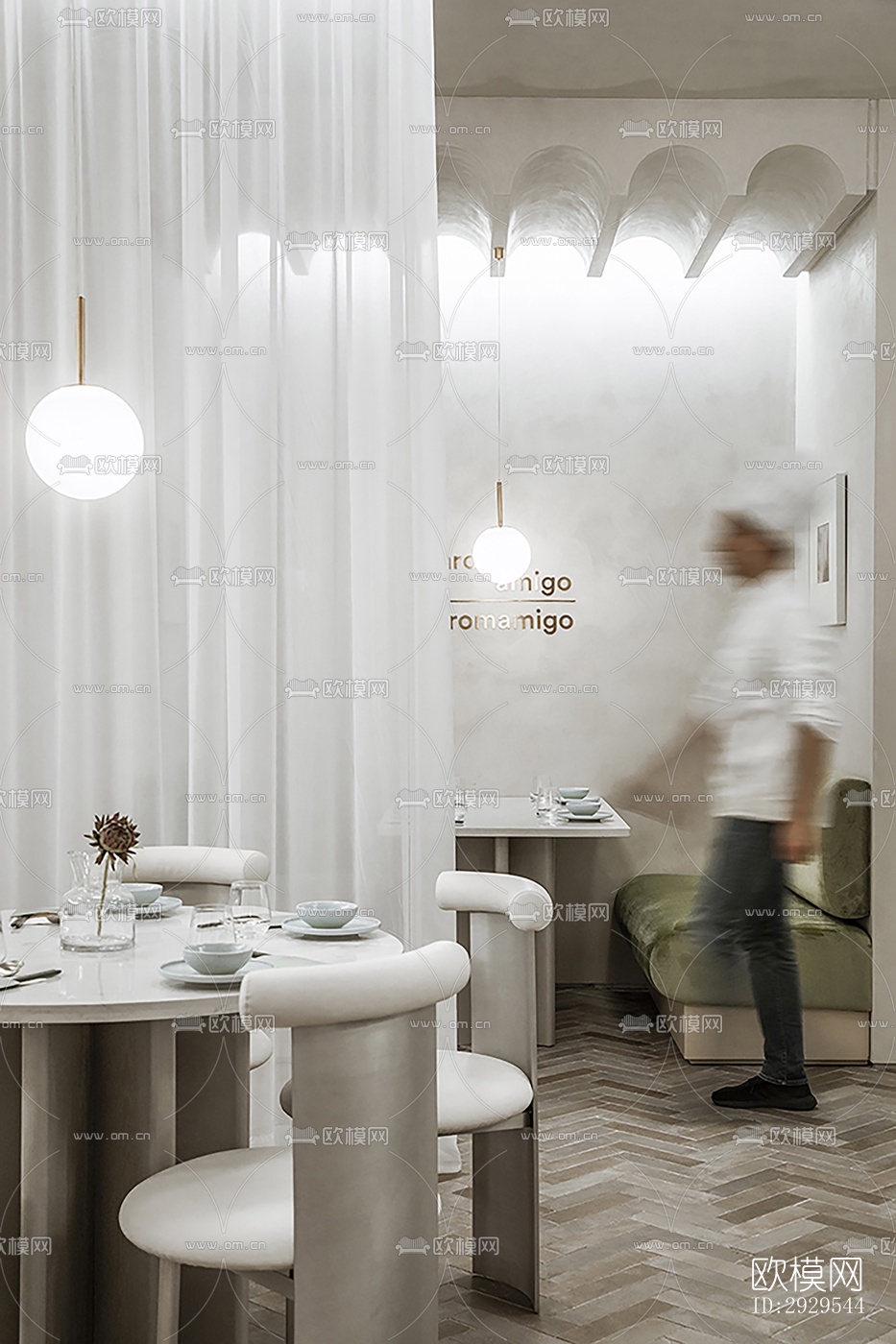 奶油风西餐厅效果图下载（渲染图7）