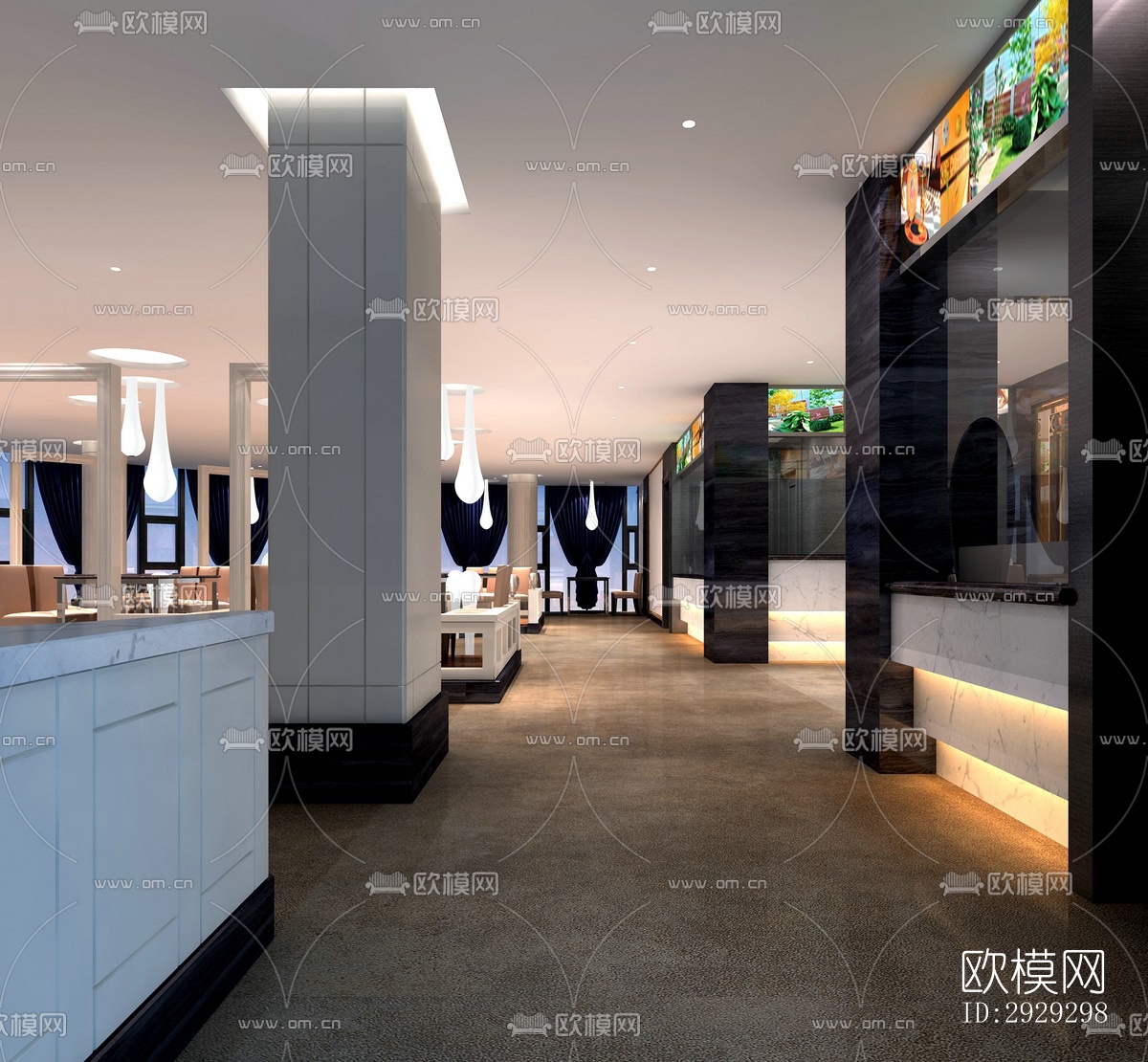 现代中餐厅效果图下载（渲染图3）