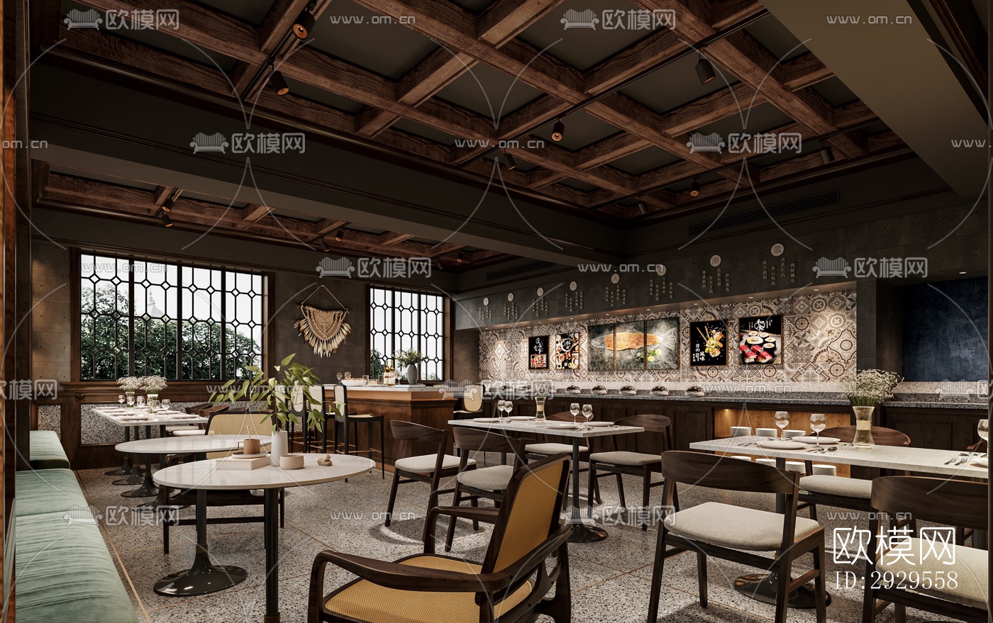 工业风西餐厅效果图下载（渲染图2）