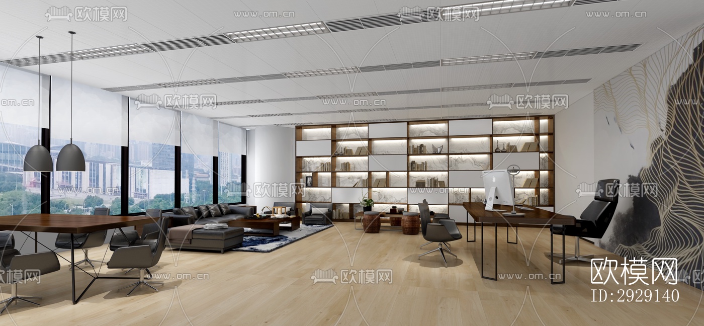 现代办公区效果图下载（渲染图3）
