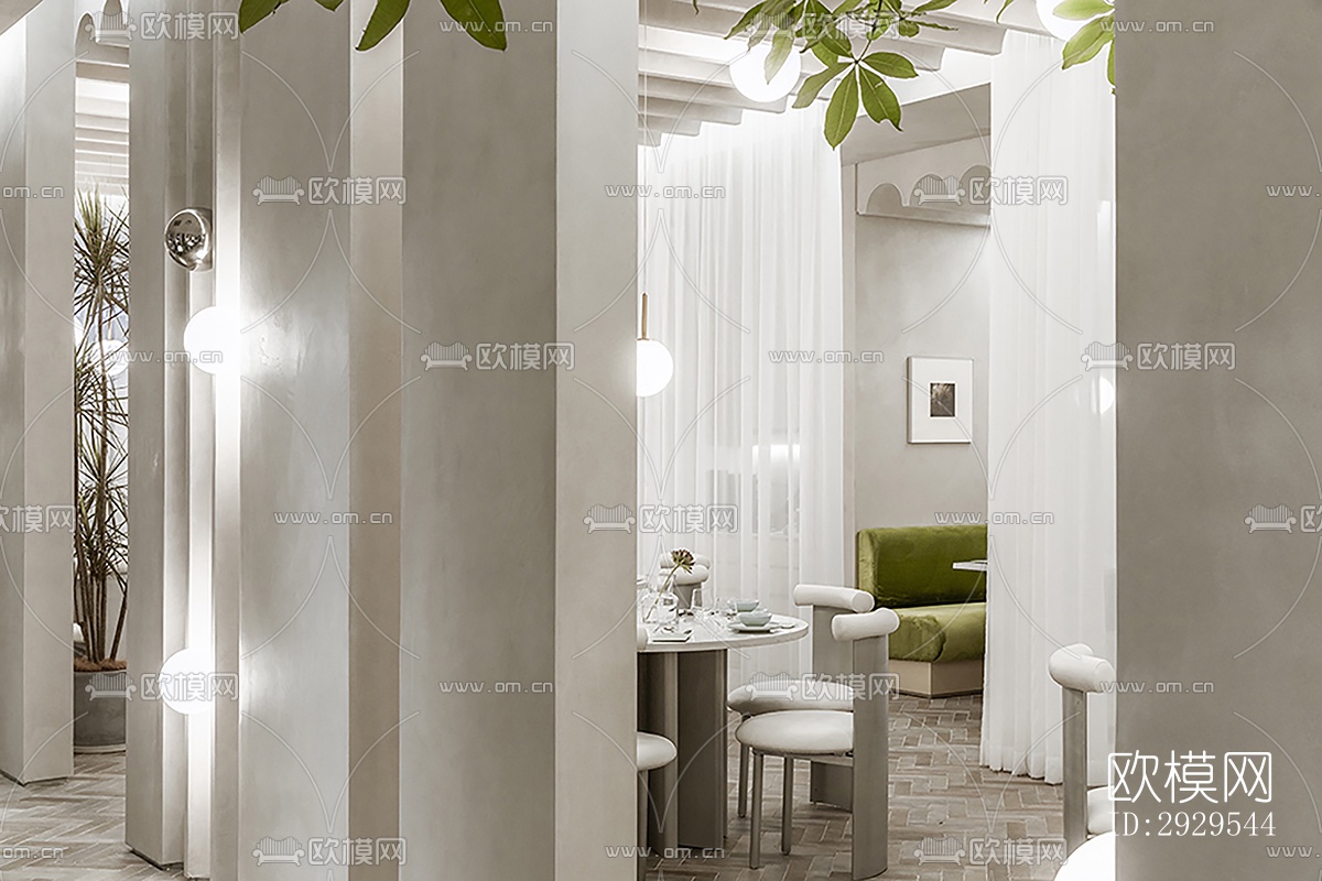 奶油风西餐厅效果图下载（渲染图13）