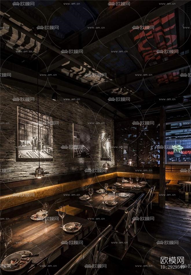 工业风西餐厅效果图下载（渲染图2）