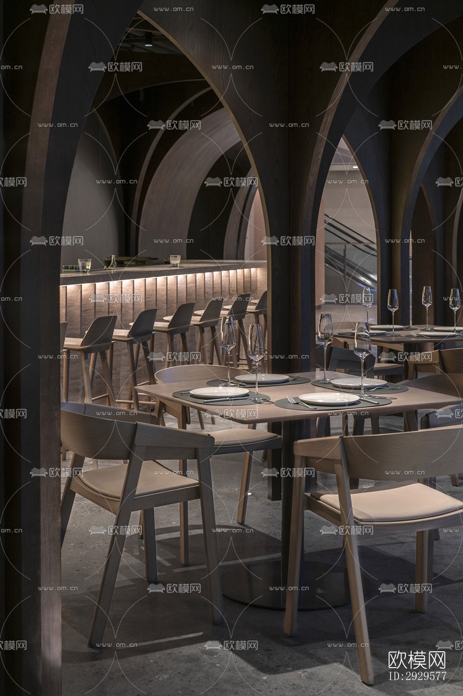 高级灰西餐厅效果图下载（渲染图5）
