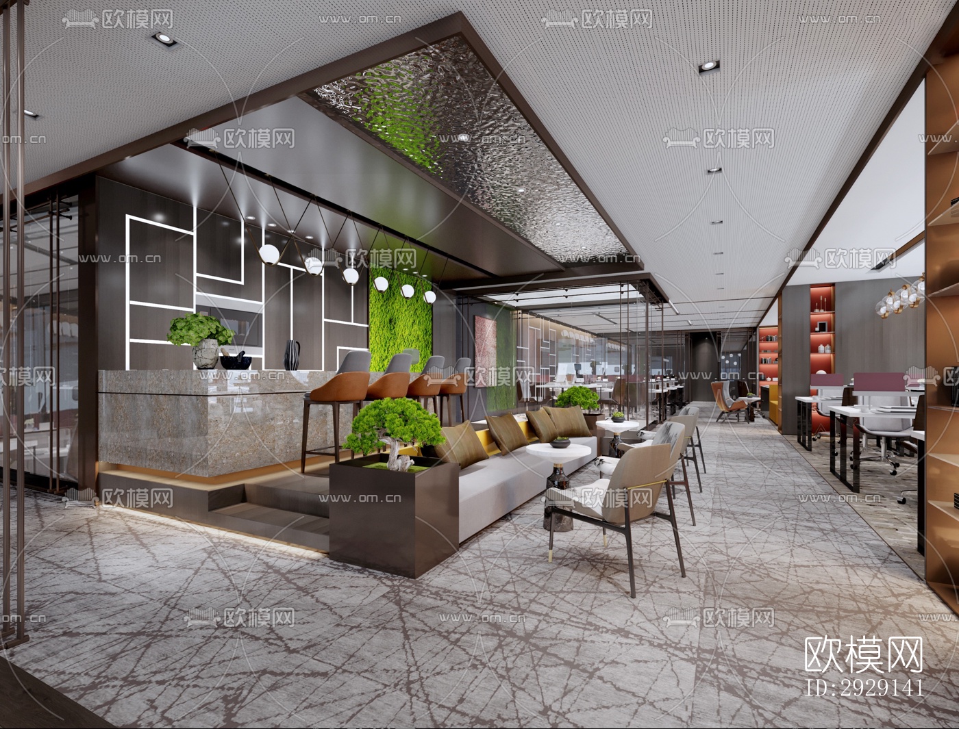 现代办公区效果图下载（渲染图4）