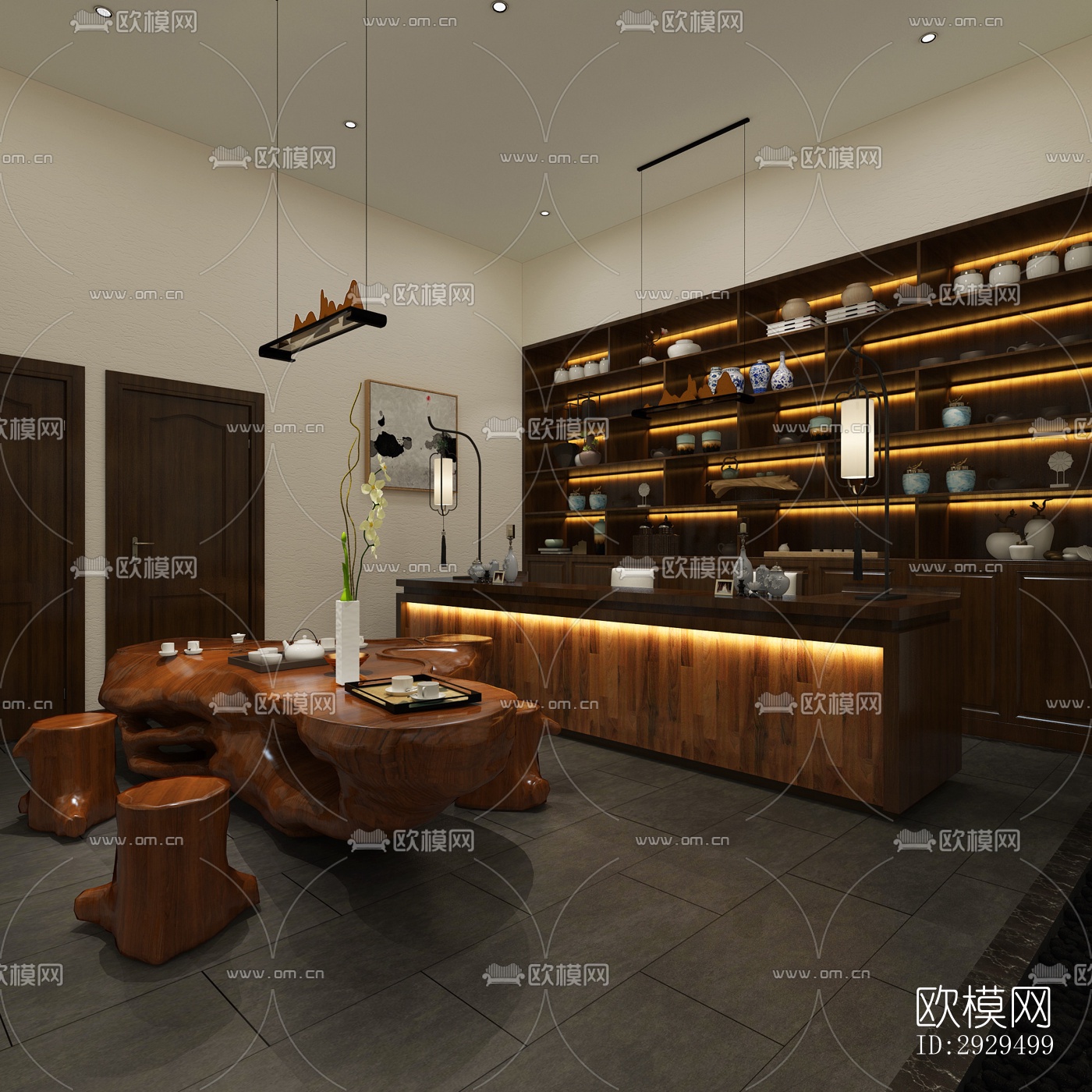 新中式茶馆效果图下载（渲染图4）