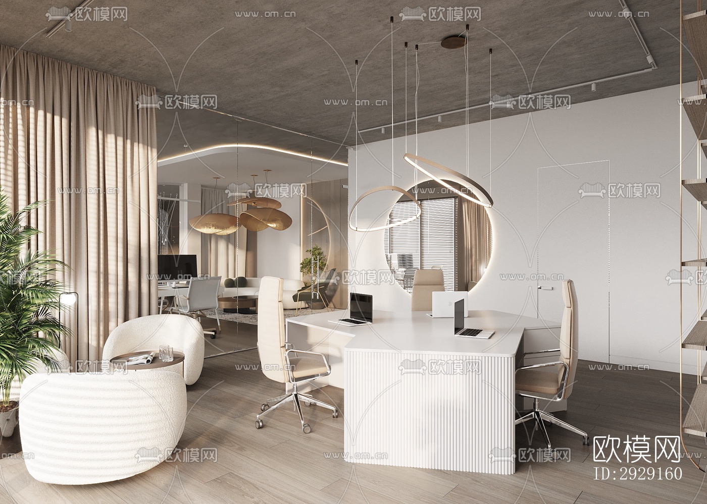 现代办公区效果图下载（渲染图1）