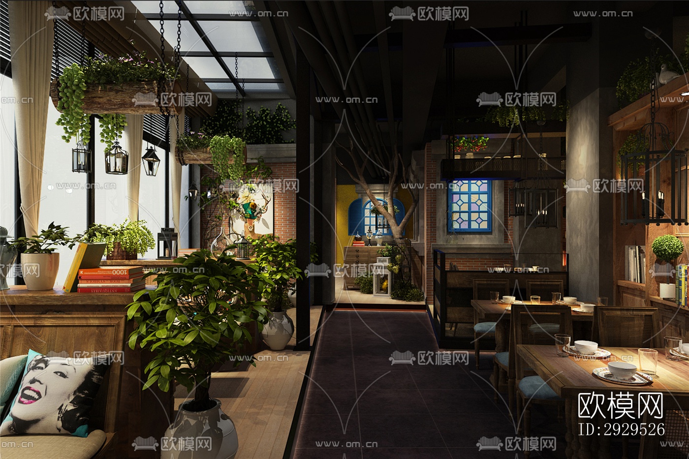 东南亚西餐厅效果图下载（渲染图5）