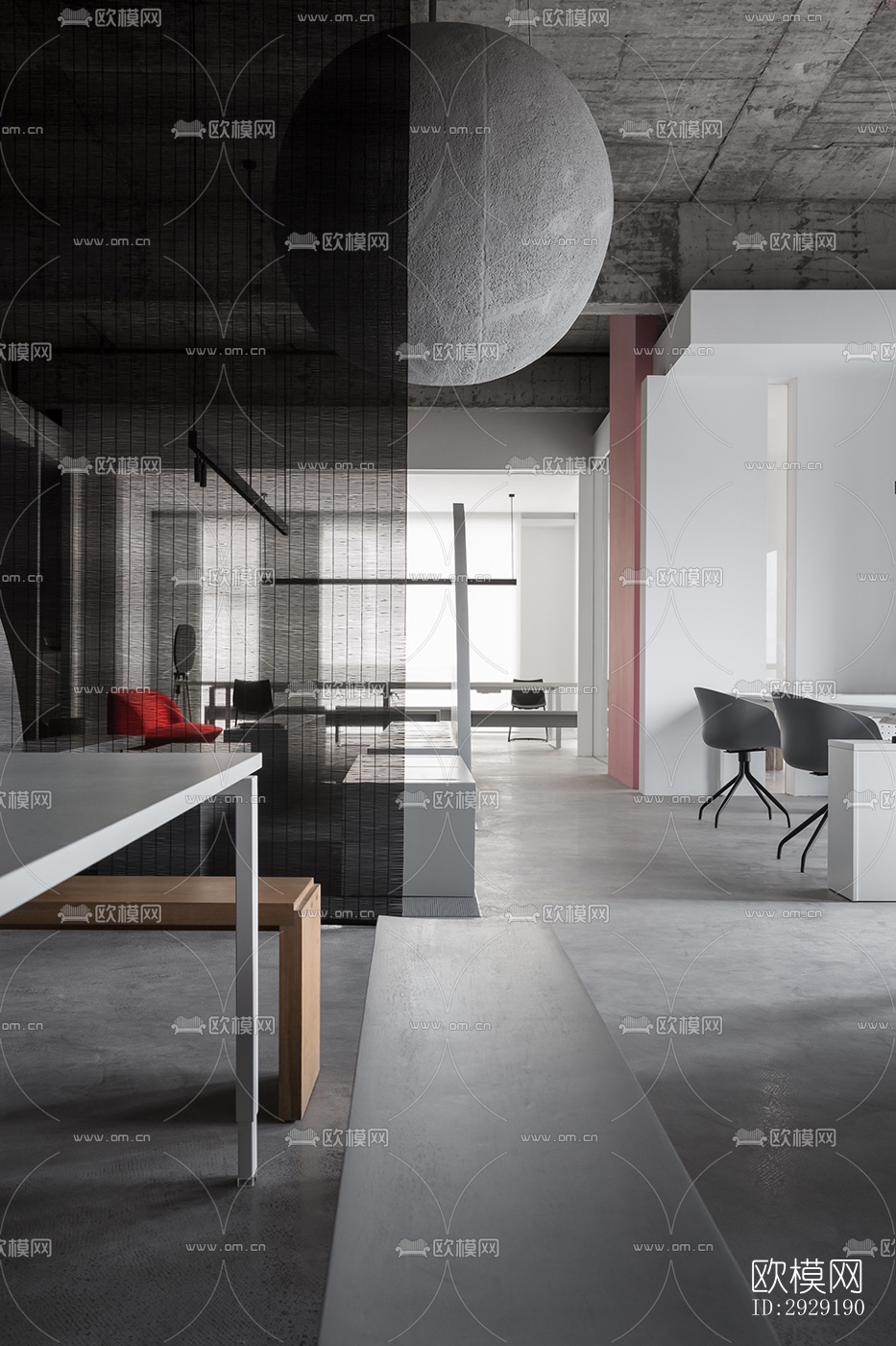 高级灰办公区效果图下载（渲染图9）