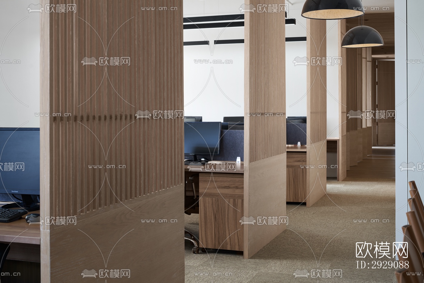 新中式办公区效果图下载（渲染图14）