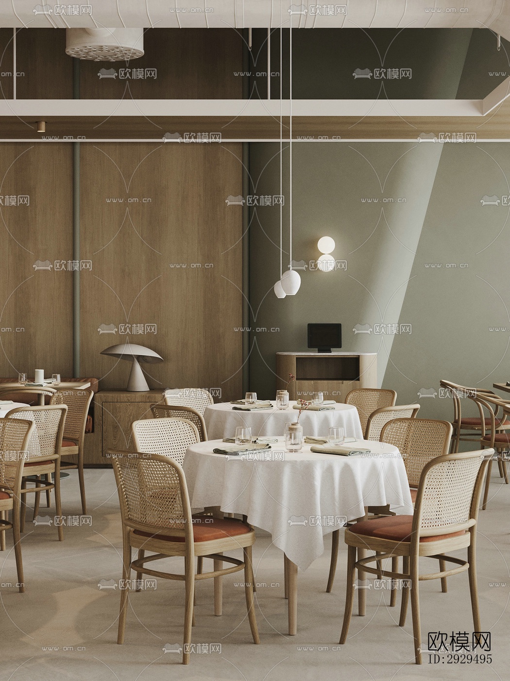 奶油风自助餐厅效果图下载（渲染图9）