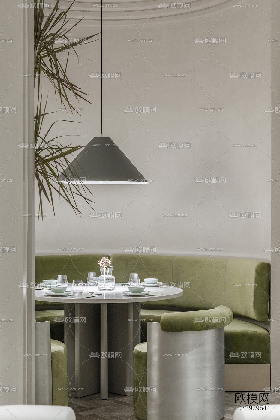 奶油风西餐厅效果图下载（渲染图1）