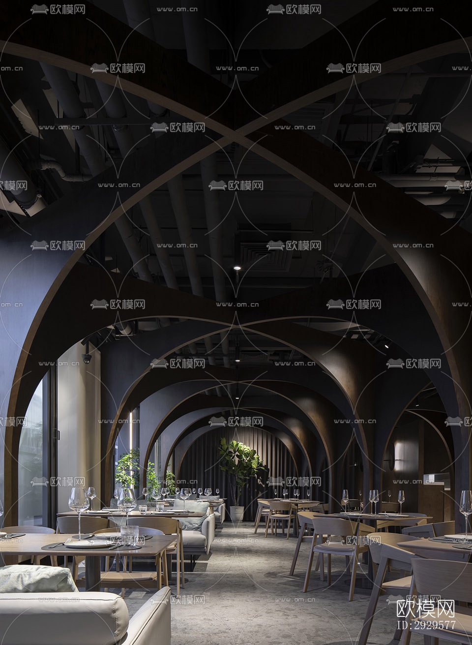 高级灰西餐厅效果图下载（渲染图3）