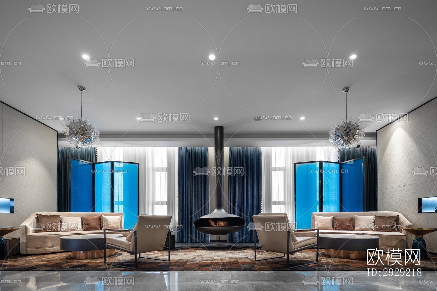 新中式经理室效果图下载（渲染图5）