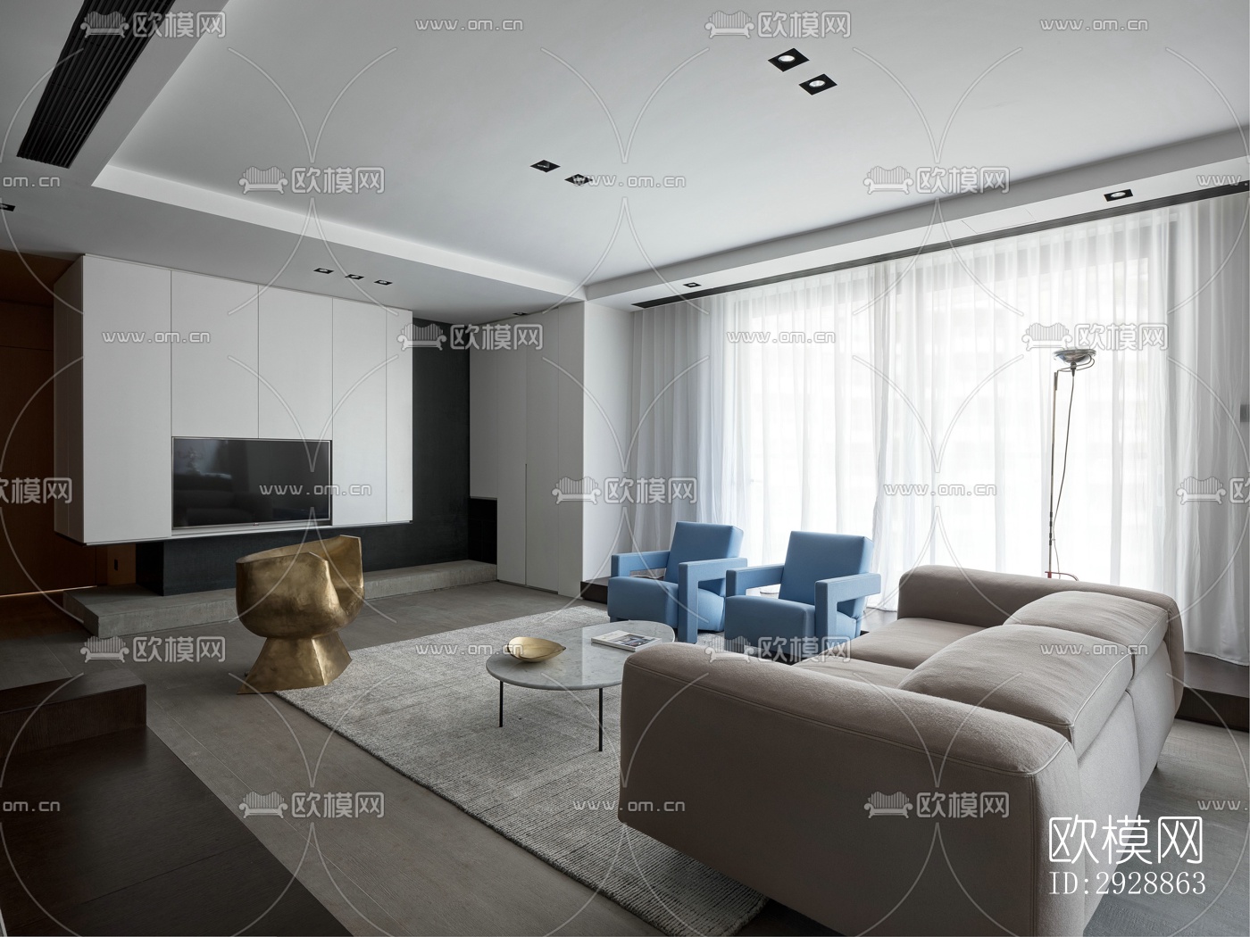 现代平层效果图下载（渲染图4）