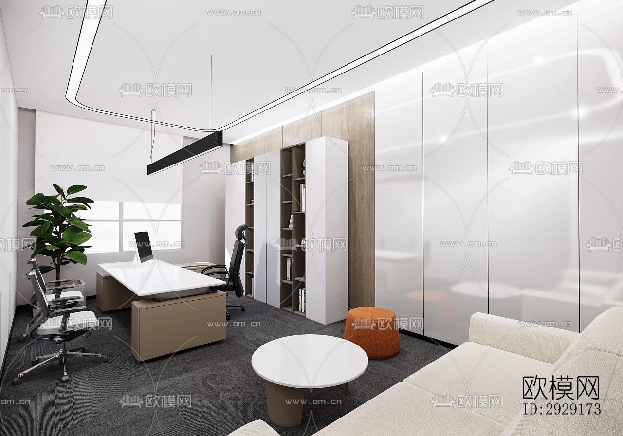 现代办公区效果图下载（渲染图2）
