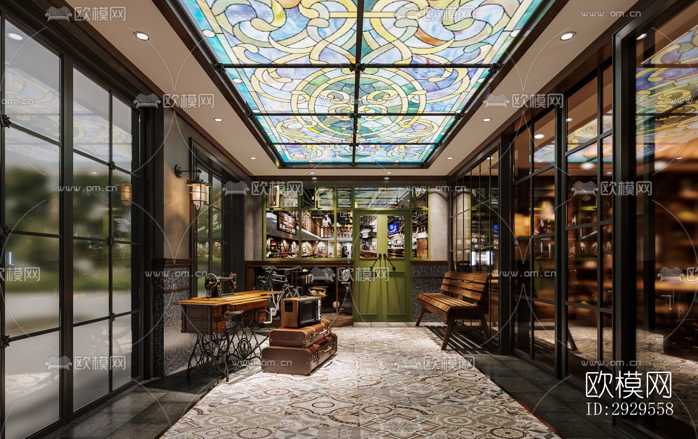 工业风西餐厅效果图下载（渲染图6）