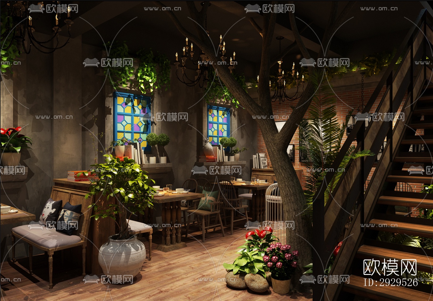 东南亚西餐厅效果图下载（渲染图2）
