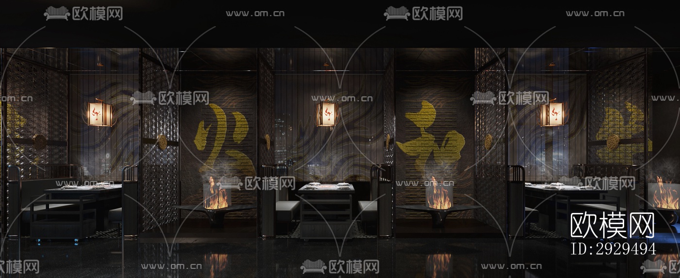 高级灰火锅烤肉效果图下载（渲染图6）