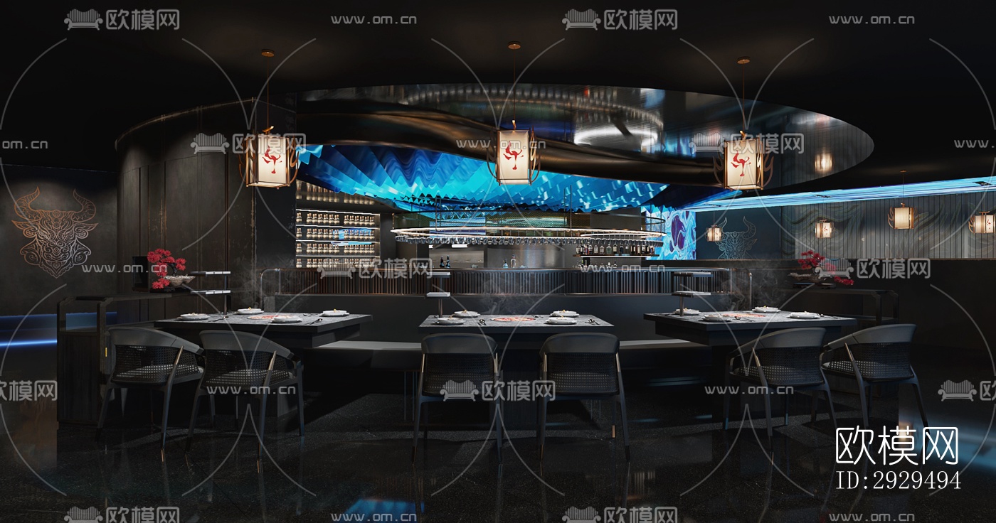 高级灰火锅烤肉效果图下载（渲染图4）