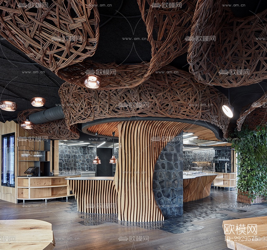 高级灰西餐厅效果图下载（渲染图7）