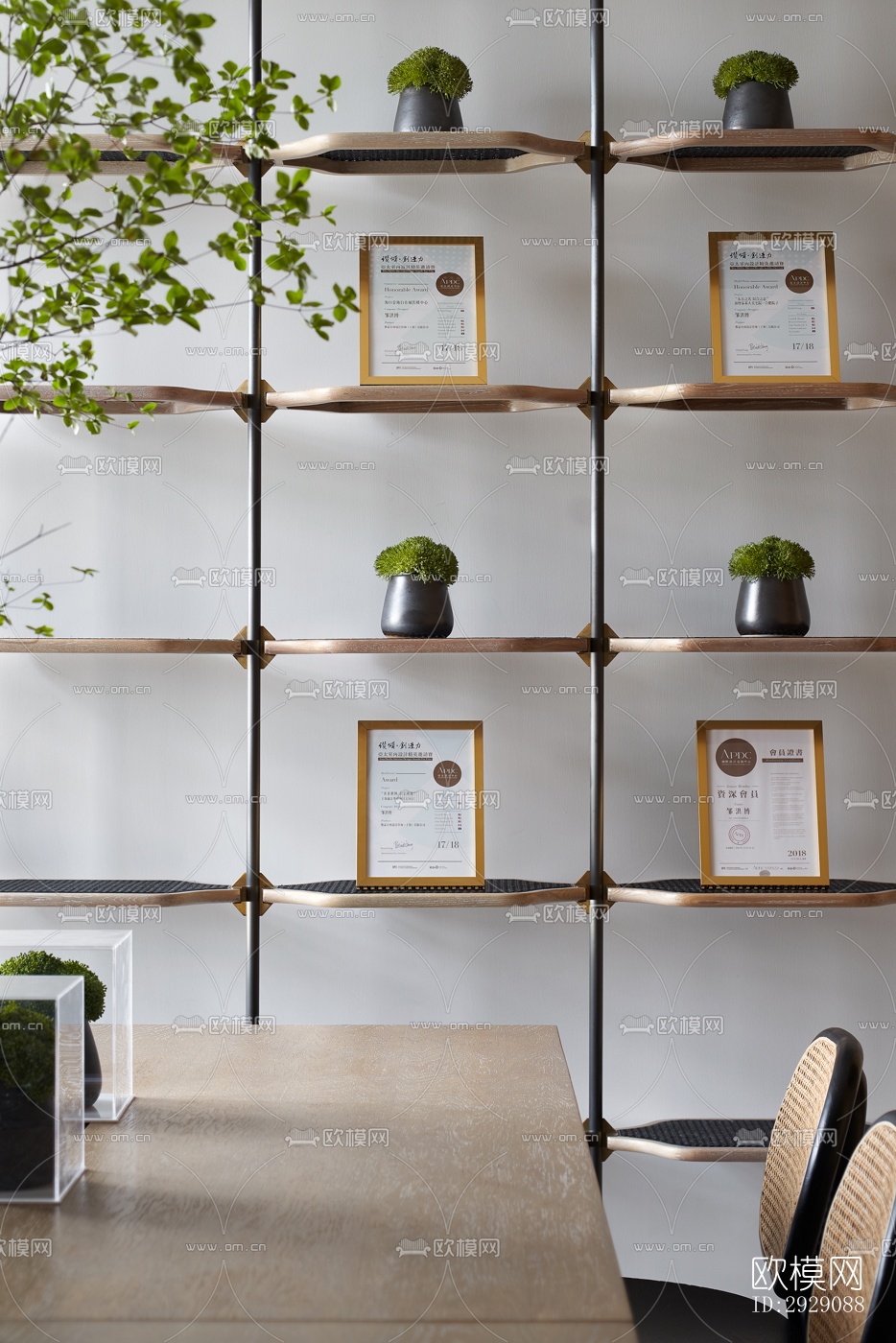 新中式办公区效果图下载（渲染图6）