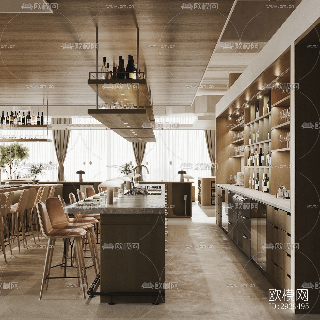 奶油风自助餐厅效果图下载（渲染图10）