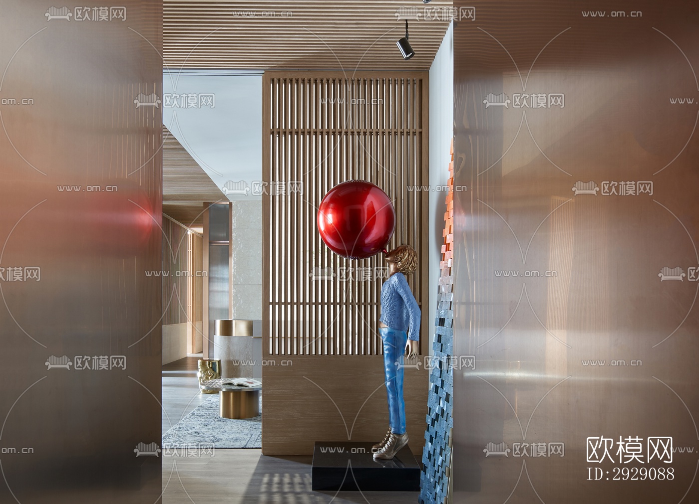 新中式办公区效果图下载（渲染图1）