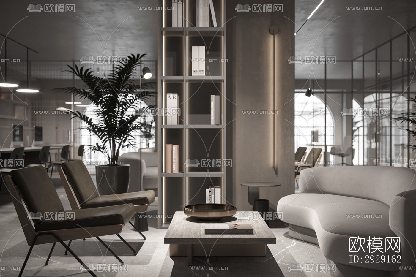 现代办公区效果图下载（渲染图1）