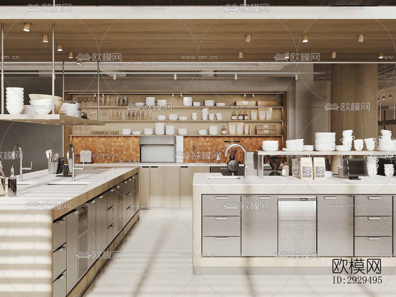 奶油风自助餐厅效果图下载（渲染图8）