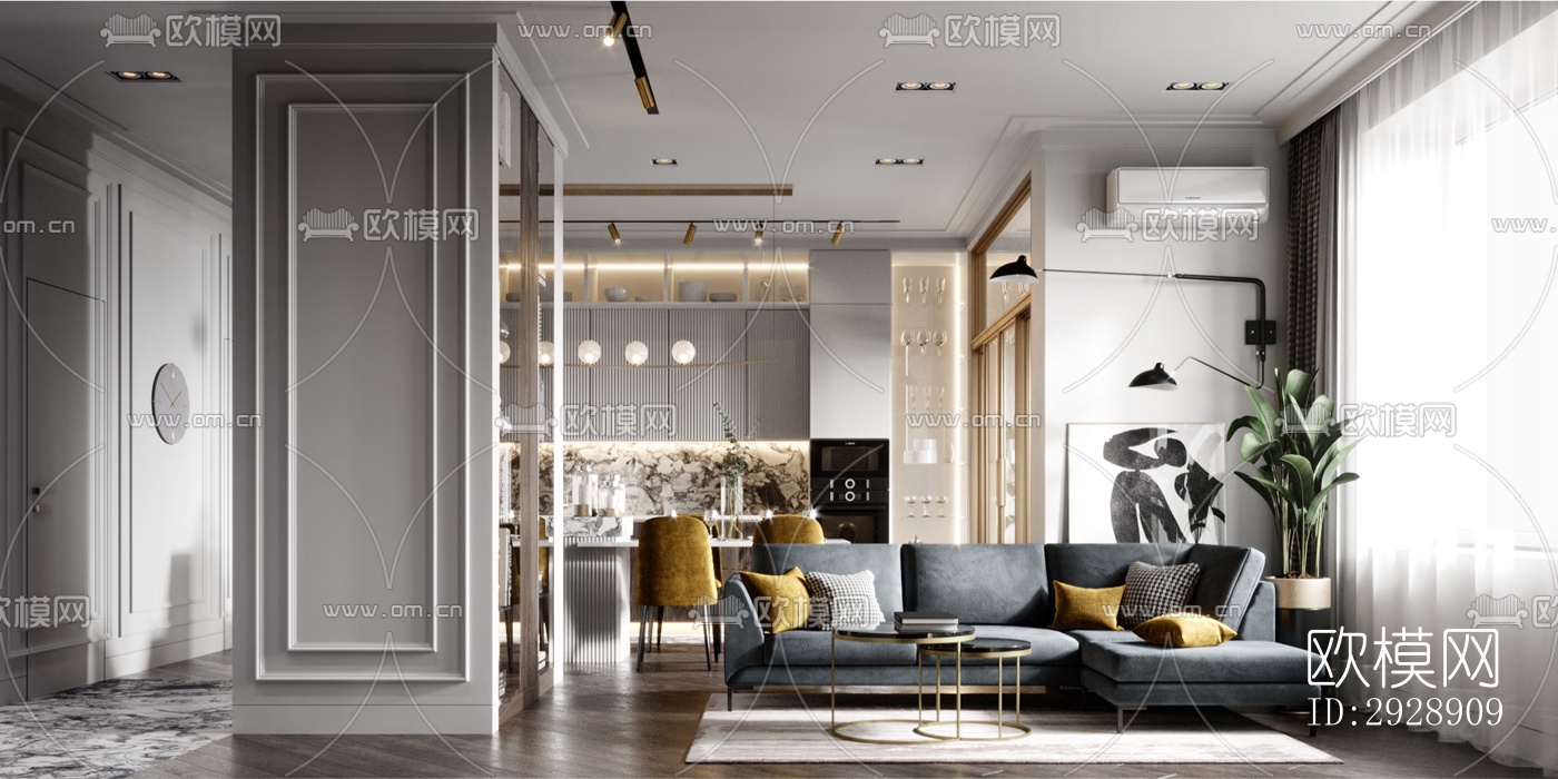 现代平层效果图下载（渲染图1）