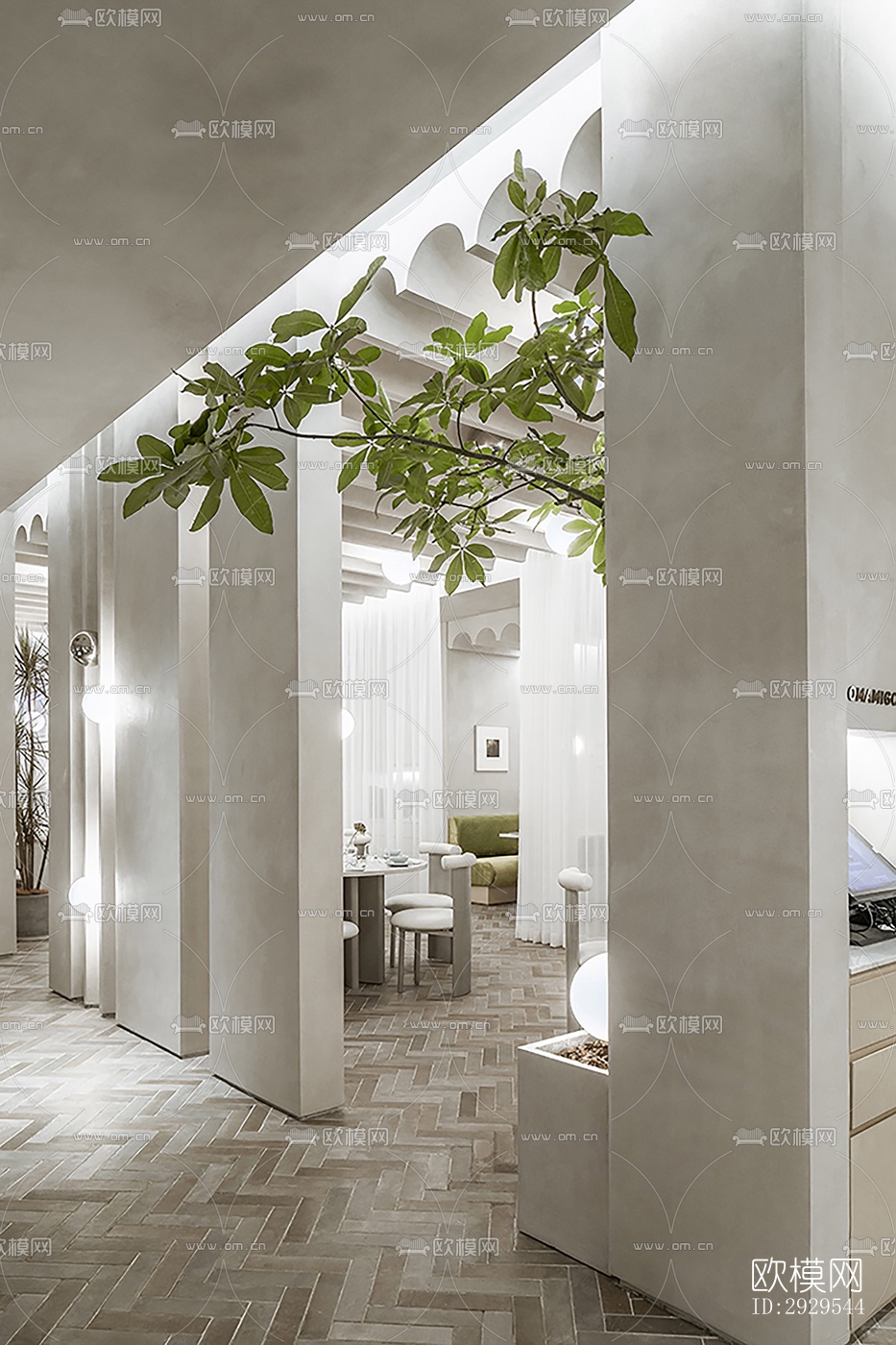 奶油风西餐厅效果图下载（渲染图12）