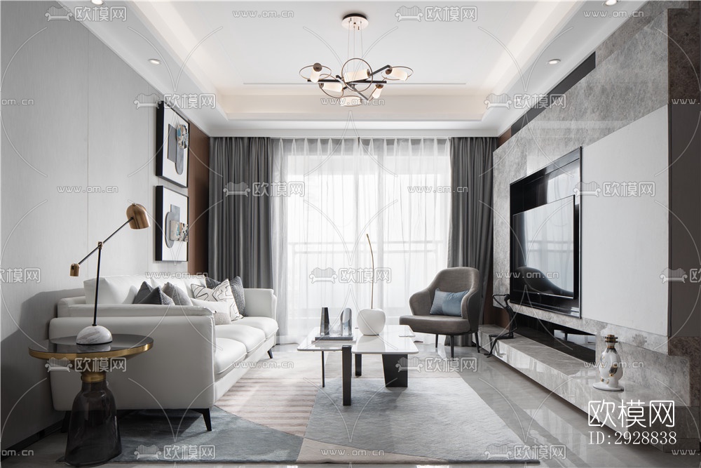 现代平层效果图下载（渲染图12）