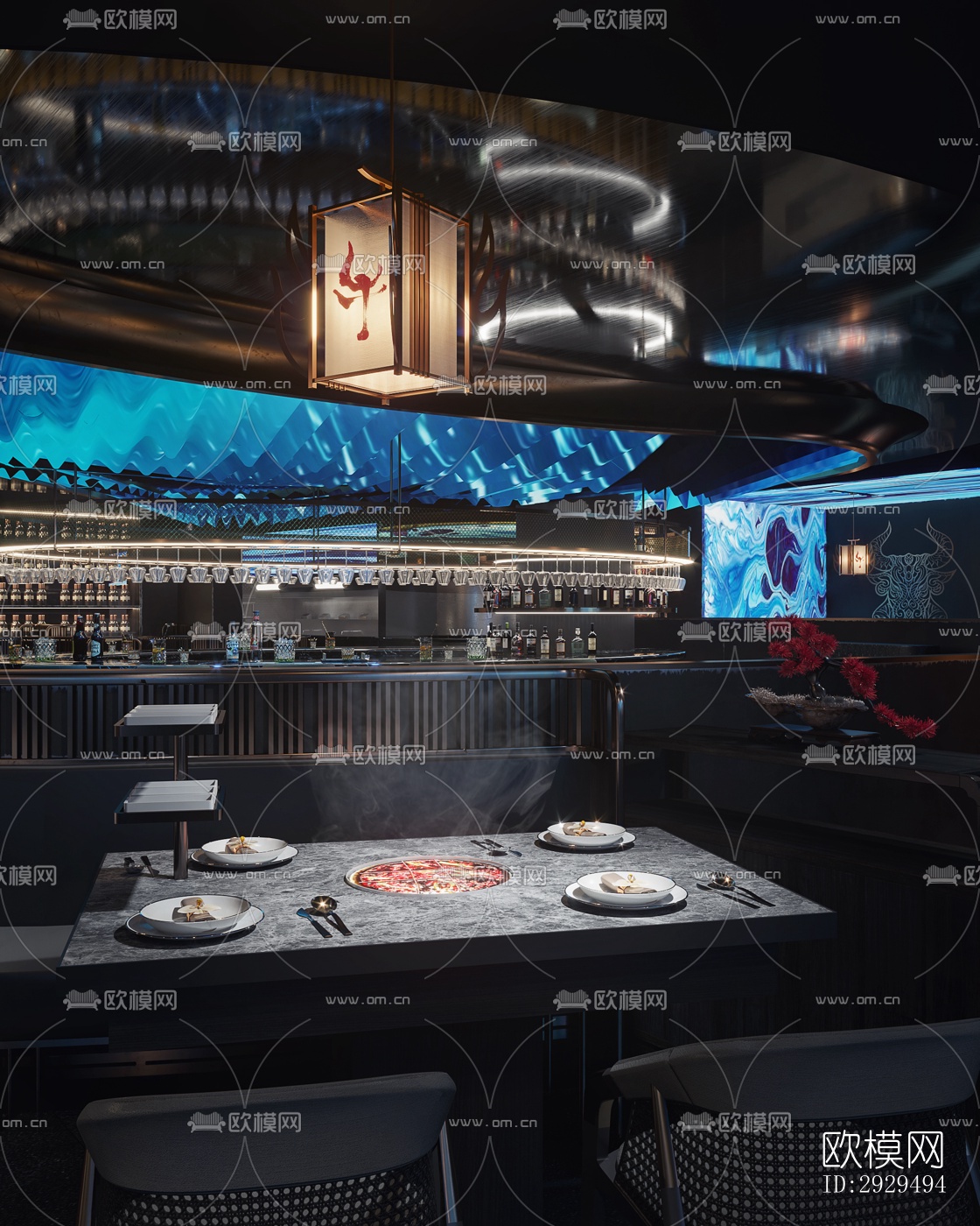 高级灰火锅烤肉效果图下载（渲染图13）