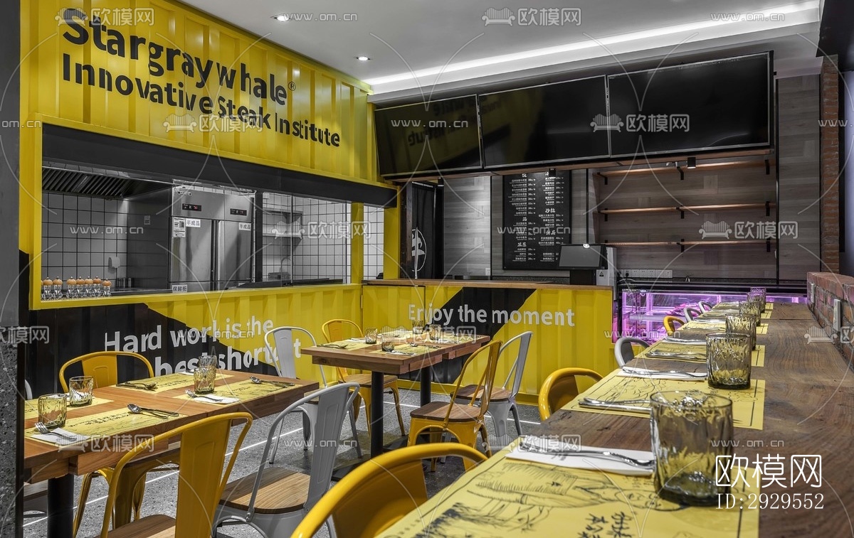 工业风西餐厅效果图下载（渲染图3）