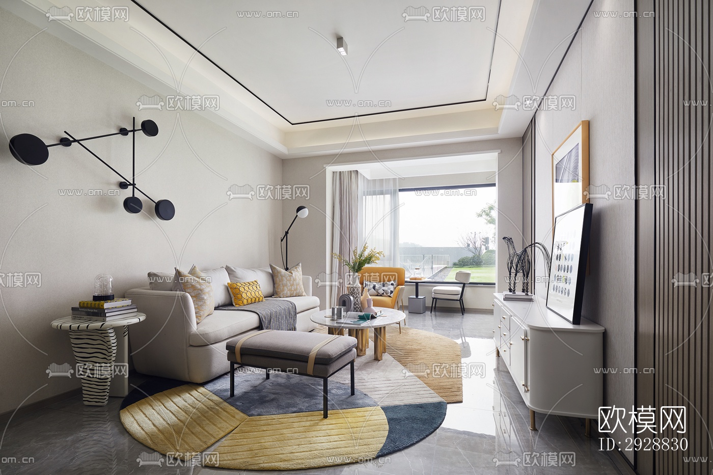 现代平层效果图下载（渲染图1）