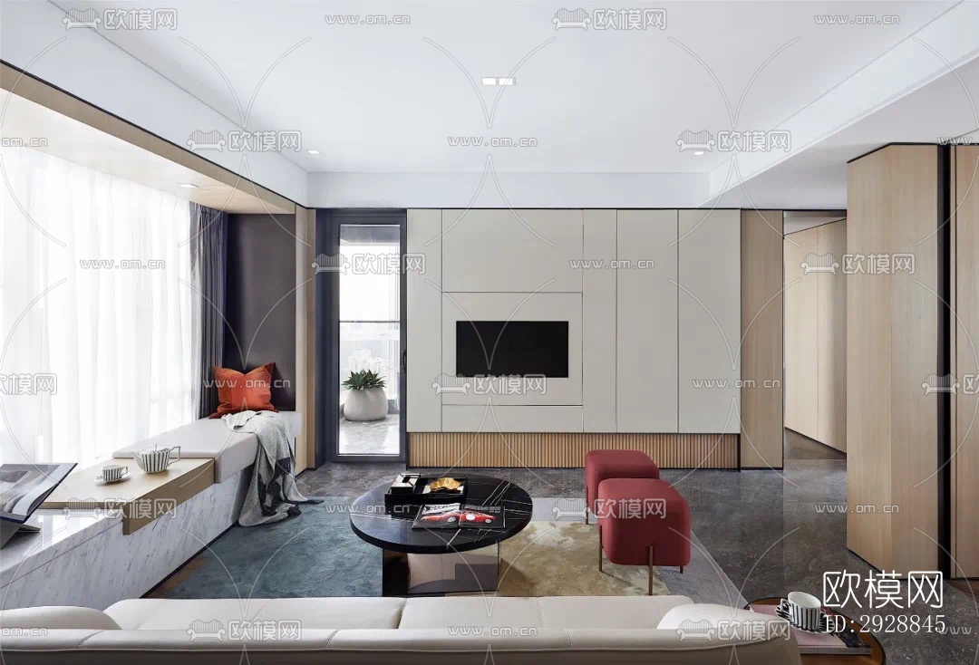 现代平层效果图下载（渲染图12）