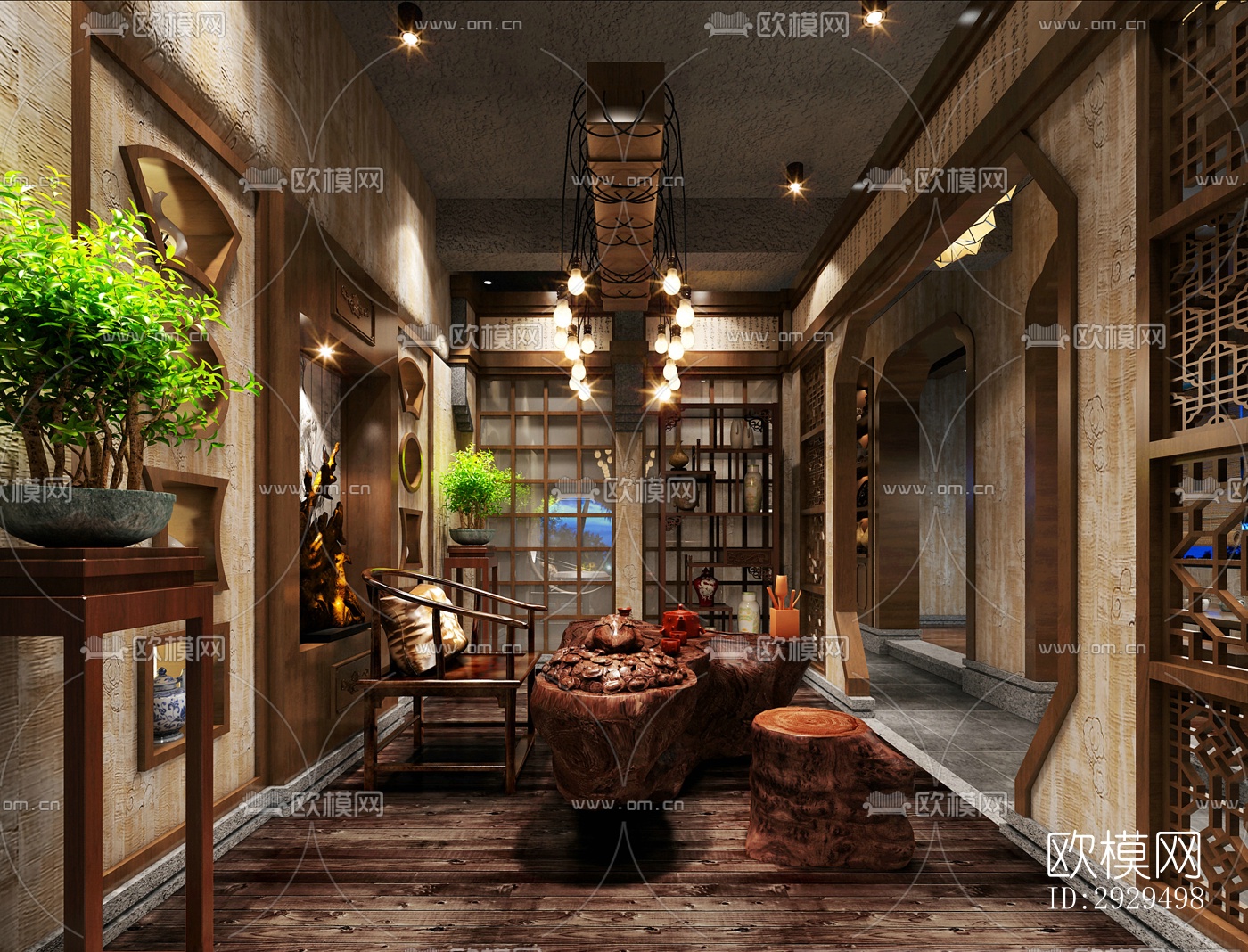 新中式茶馆效果图下载（渲染图1）