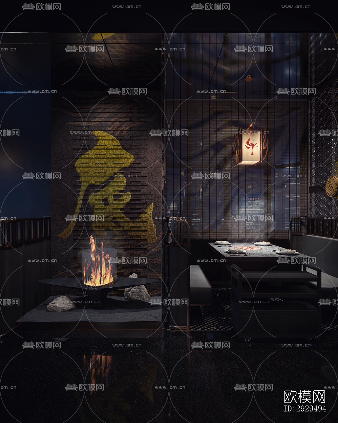 高级灰火锅烤肉效果图下载（渲染图2）