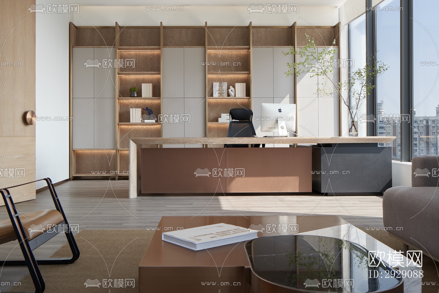 新中式办公区效果图下载（渲染图10）
