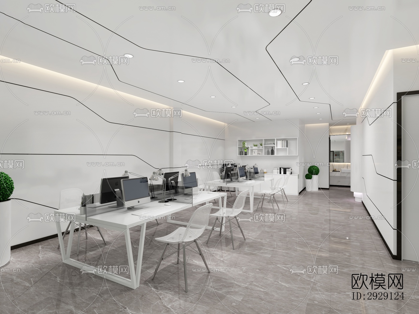 现代办公区效果图下载（渲染图1）