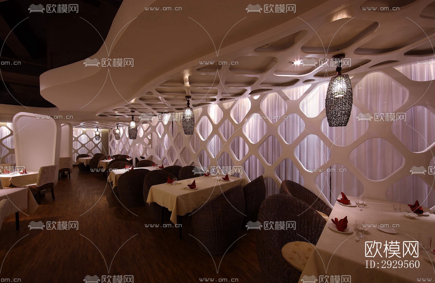 新中式西餐厅效果图下载（渲染图4）