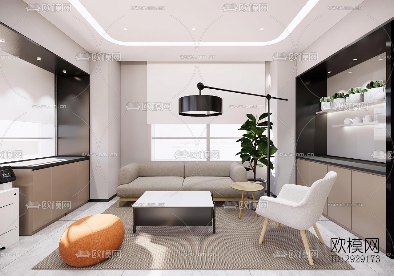 现代办公区效果图下载（渲染图1）