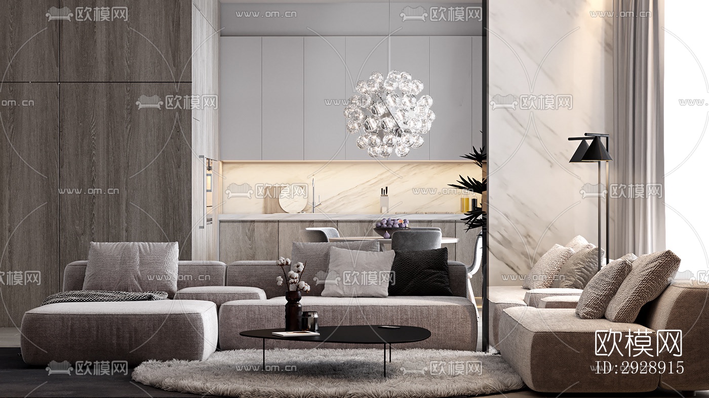 现代平层效果图下载（渲染图1）