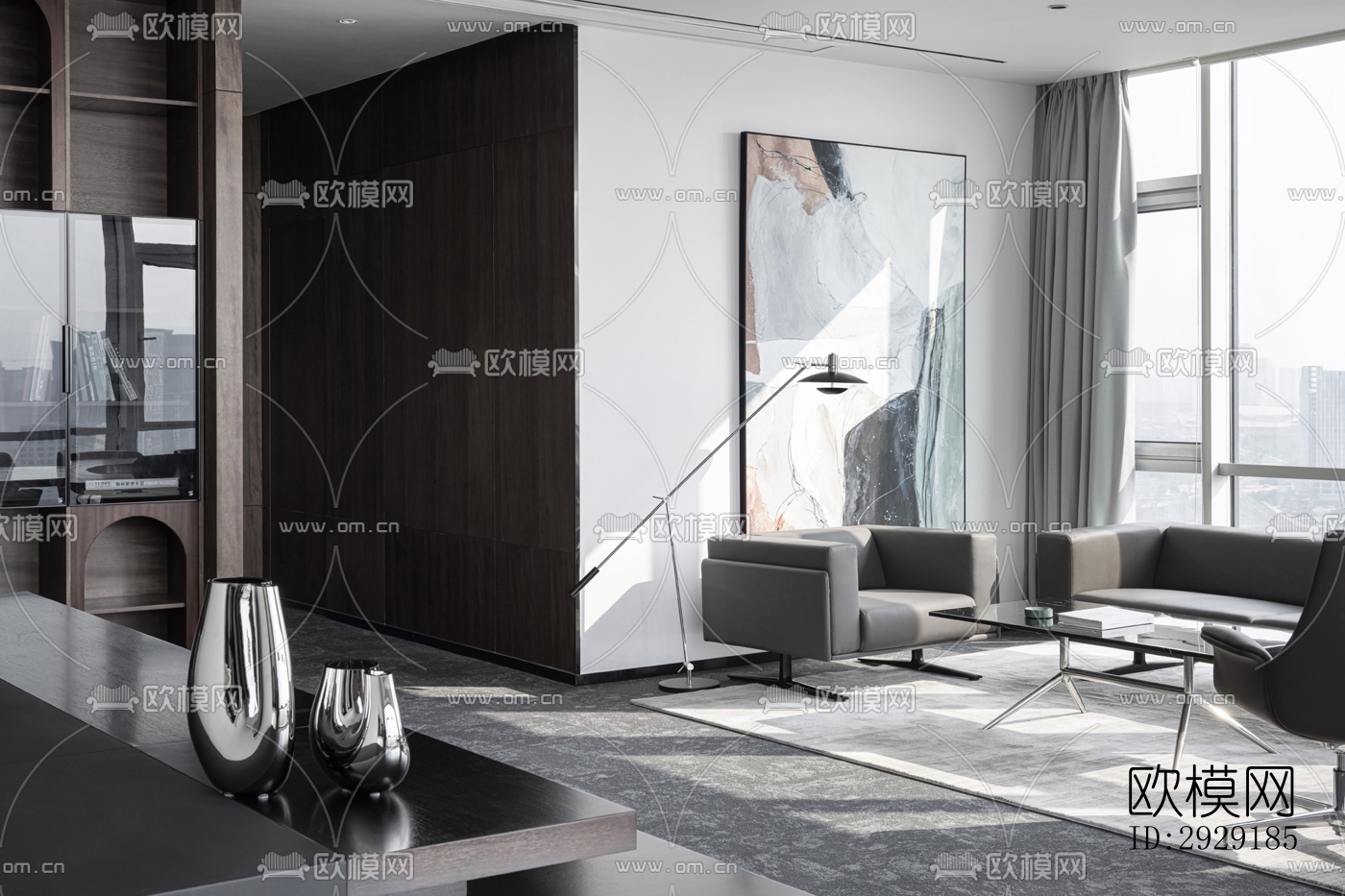 高级灰办公区效果图下载（渲染图10）