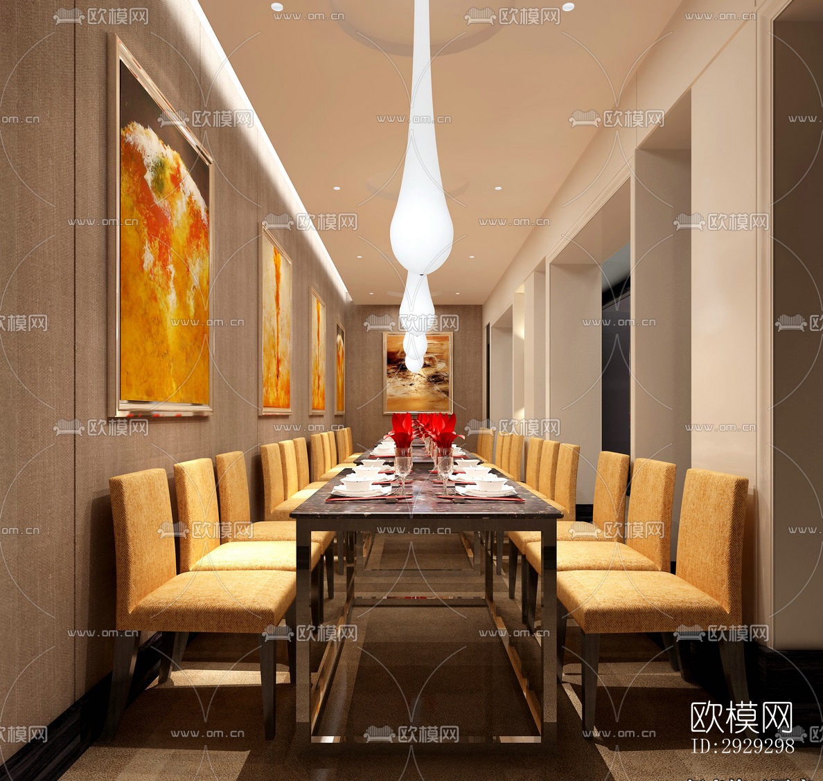 现代中餐厅效果图下载（渲染图1）