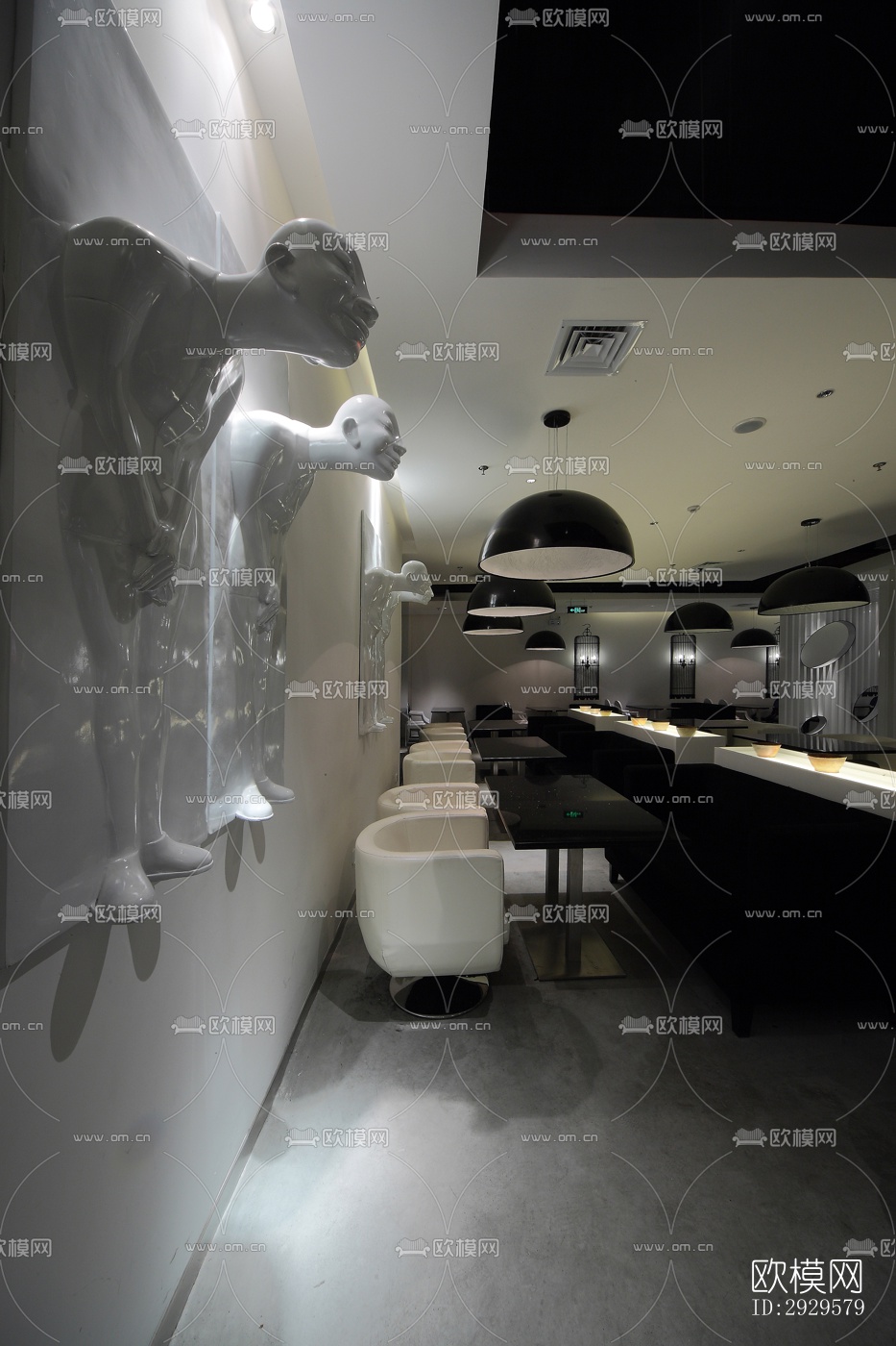 高级灰西餐厅效果图下载（渲染图5）