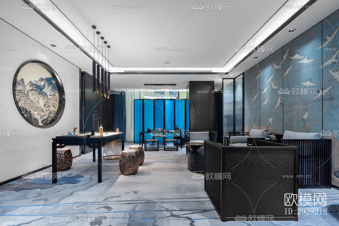 新中式经理室效果图下载（渲染图6）