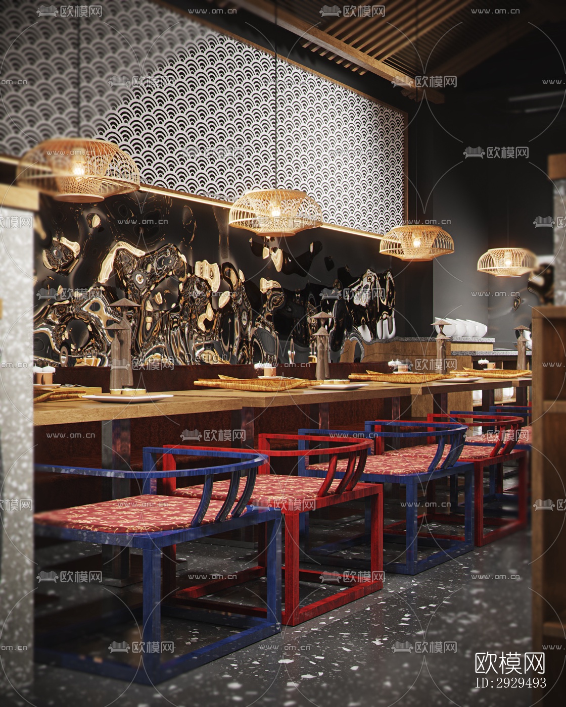 高级灰火锅烤肉效果图下载（渲染图2）